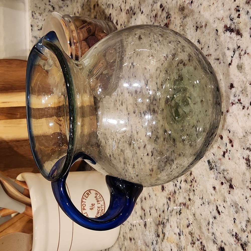 Glass Pitcher with Cobolt blue rim and Handle